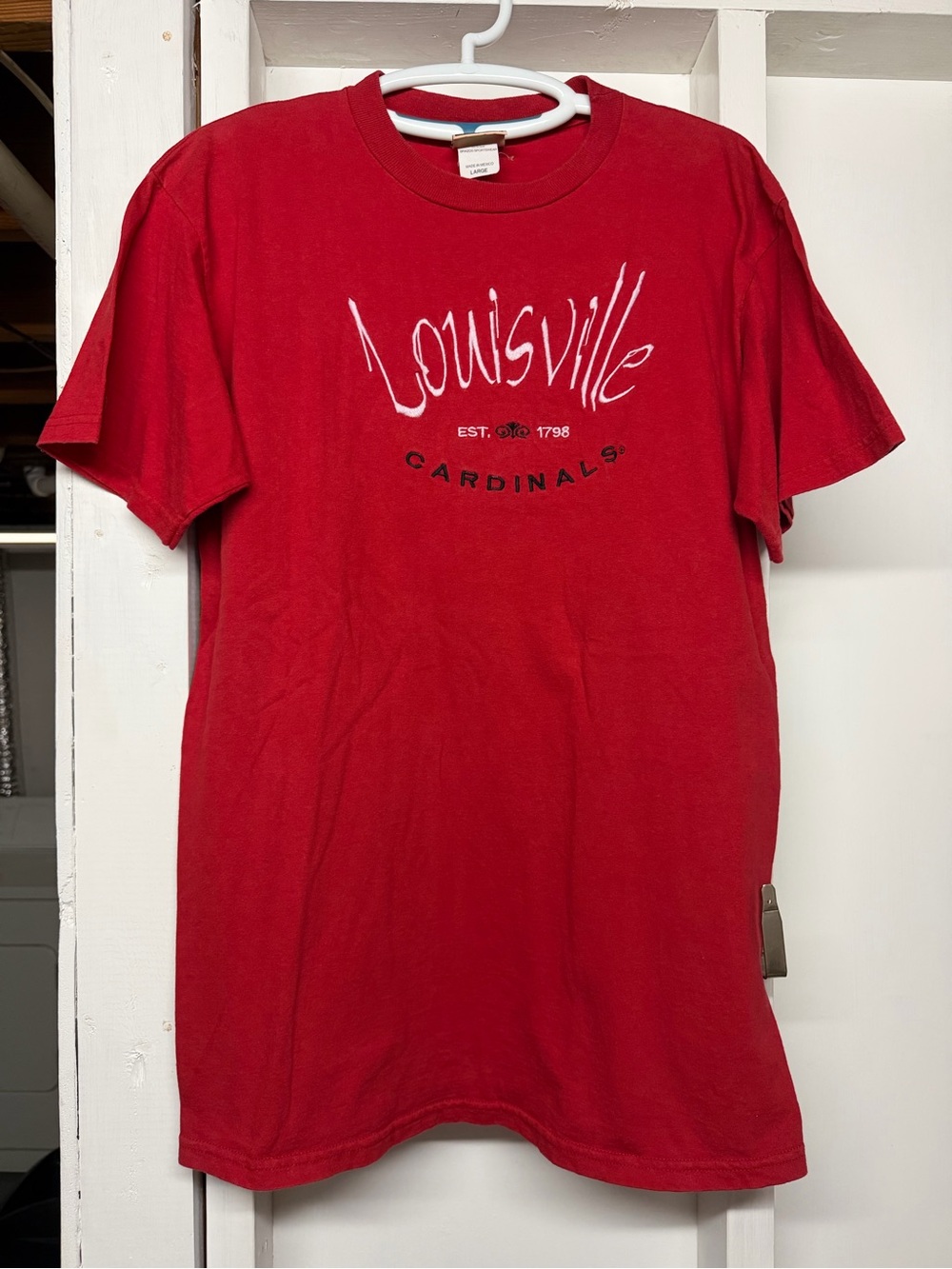 Vintage Louisville Cardinals Men's Red Graphic Tee Embroidered Size Large